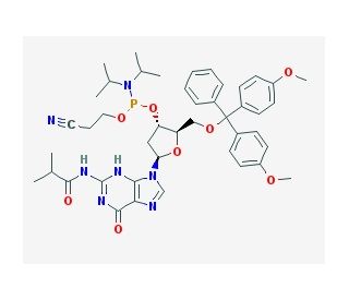 2&prime;-Deoxy-5&prime;-O-DMT-N2-isobutyrylguanosine 3&prime;-CE phosphoramidite (CAS 93183-15-4) - chemical structure image