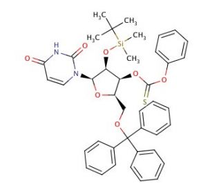 2&prime;-O-(TBDMS)-3&prime;-O-(phenoxythioncarbonyl)-5&prime;-O-trityluridine (CAS 130860-11-6) - chemical structure image