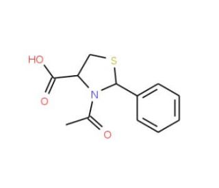 (2R,4R)-3-acetyl-2-phenyl-1,3-thiazolidine-4-carboxylic acid - chemical structure image