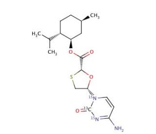 (2R,5S)-L-Menthyl-5-(4-amino-2-oxo-1(2H)-pyrimidinyl-15N2,13C)-1,3-oxathiolane-2-carboxylate - chemical structure image