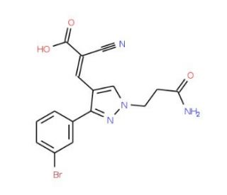 (2Z)-3-[1-(3-amino-3-oxopropyl)-3-(3-bromophenyl)-1H-pyrazol-4-yl]-2-cyanoacrylic acid - chemical structure image