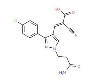 (2Z)-3-[1-(3-amino-3-oxopropyl)-3-(4-chlorophenyl)-1H-pyrazol-4-yl]-2-cyanoacrylic acid - chemical structure image