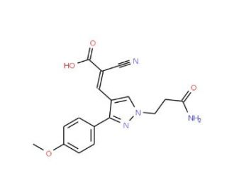 (2Z)-3-[1-(3-amino-3-oxopropyl)-3-(4-methoxyphenyl)-1H-pyrazol-4-yl]-2-cyanoacrylic acid - chemical structure image