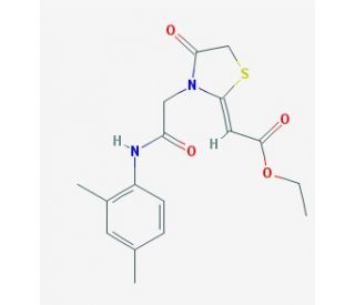 {3-[(2,4-Dimethyl-phenylcarbamoyl)-methyl]-4-oxo-thiazolidin-2-ylidene}-acetic acid ethyl ester - chemical structure image