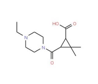 3-[(4-Ethylpiperazin-1-yl)carbonyl]-2,2-dimethylcyclopropanecarboxylic acid - chemical structure image