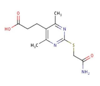 3-{2-[(2-amino-2-oxoethyl)thio]-4,6-dimethylpyrimidin-5-yl}propanoic acid - chemical structure image