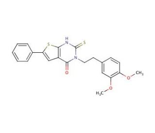 3-[2-(3,4-dimethoxyphenyl)ethyl]-2-mercapto-6-phenylthieno[2,3-d]pyrimidin-4(3H)-one - chemical structure image