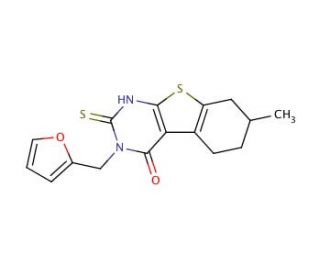 3-(2-furylmethyl)-2-mercapto-7-methyl-5,6,7,8-tetrahydro[1]benzothieno[2,3-d]pyrimidin-4(3H)-one - chemical structure image