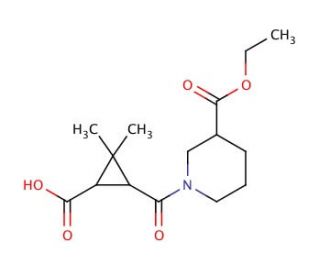 3-{[3-(Ethoxycarbonyl)piperidin-1-yl]carbonyl}-2,2-dimethylcyclopropanecarboxylic acid (CAS 1186647-30-2) - chemical structur