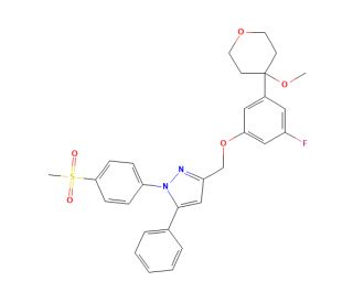 3-[[3-fluoro-5-(tetrahydro-4-methoxy-2H-pyran-4-yl)phenoxy]methyl]-1-[4-(methylsulfonyl)phenyl]-5-phenyl-1H-pyrazole (CAS 443