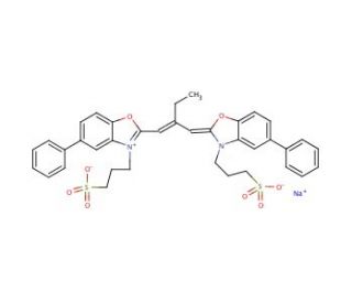 3,3&prime;-Bis(3-sulfopropyl)-5,5&prime;-diphenyl-9-ethyloxacarbocyanine betaine sodium salt (CAS 33628-03-4) - chemical structure image
