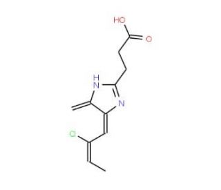 3-{4-[(E)-2-Chloro-but-2-en-(E)-ylidene]-5-methyl-ene-4,5-dihydro-1H-imidazol-2-yl}-propionic acid - chemical structure image