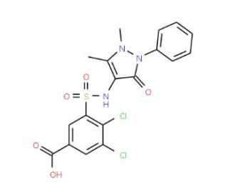 3,4-Dichloro-5-(1,5-dimethyl-3-oxo-2-phenyl-2,3-dihydro-1H-pyrazol-4-ylsulfamoyl)-benzoic acid - chemical structure image