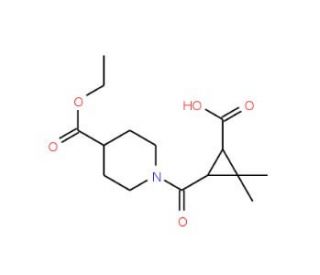 3-{[4-(Ethoxycarbonyl)piperidin-1-yl]carbonyl}-2,2-dimethylcyclopropanecarboxylic acid - chemical structure image