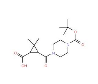 3-{[4-(tert-Butoxycarbonyl)piperazin-1-yl]-carbonyl}-2,2-dimethylcyclopropanecarboxylic acid - chemical structure image