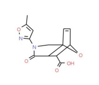 3-(5-Methyl-isoxazol-3-yl)-4-oxo-10-oxa-3-aza-tricyclo[5.2.1.0*1,5*]dec-8-ene-6-carboxylic acid - chemical structure image