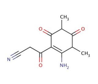 2-Amino-3,5-dimethyl-β,4,6-trioxo-1-cyclohexene-1-propanenitrile (CAS 887352-46-7) - chemical structure image