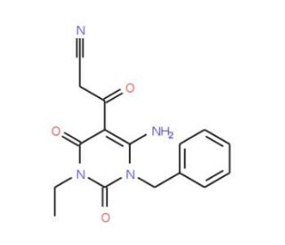 3-(6-Amino-1-benzyl-3-ethyl-2,4-dioxo-1,2,3,4-tetrahydro-pyrimidin-5-yl)-3-oxo-propionitrile - chemical structure image