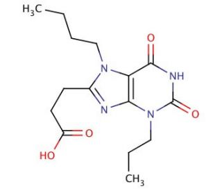 3-(7-butyl-2,6-dioxo-3-propyl-2,3,6,7-tetrahydro-1H-purin-8-yl)propanoic acid - chemical structure image