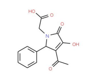 (3-Acetyl-4-hydroxy-5-oxo-2-phenyl-2,5-dihydro-pyrrol-1-yl)acetic acid (CAS 220128-11-0) - chemical structure image