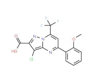 3-Chloro-5-(2-methoxyphenyl)-7-(trifluoromethyl)-pyrazolo[1,5-a]pyrimidine-2-carboxylic acid - chemical structure image