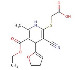 {[3-cyano-5-(ethoxycarbonyl)-4-(2-furyl)-6-methyl-1,4-dihydropyridin-2-yl]thio}acetic acid - chemical structure image