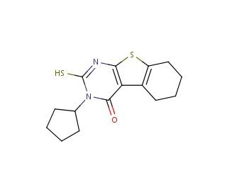 3-Cyclopentyl-2-mercapto-5,6,7,8-tetrahydro-3H-benzo[4,5]thieno[2,3-d]pyrimidin-4-one - chemical structure image