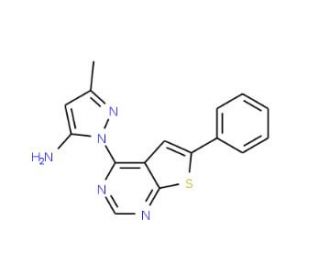 3-methyl-1-(6-phenylthieno[2,3-d]pyrimidin-4-yl)-1H-pyrazol-5-amine - chemical structure image