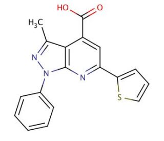 3-Methyl-1-phenyl-6-thiophen-2-yl-1H-pyrazolo[3,4-b]pyridine-4-carboxylic acid - chemical structure image