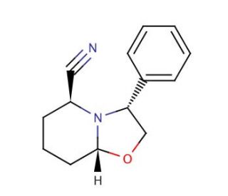 (3R,5S,8aR)-(&minus;)-Hexahydro-3-phenyl-5H-oxazolo[3,2-a]pyridine-5-carbonitrile (CAS 88056-92-2) - chemical structure image