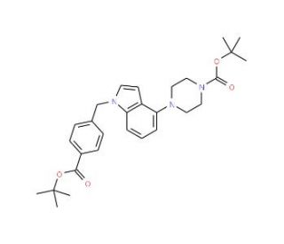 4-[1-(4-tBoc-benzyl)-1H-indol-4-yl]-piperazine-1-carboxylic acid tBu ester (CAS 1044764-11-5) - chemical structure image