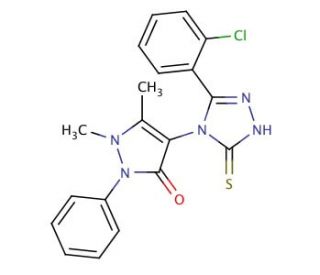 4-[3-(2-Chloro-phenyl)-5-mercapto-[1,2,4]triazol-4-yl]-1,5-dimethyl-2-phenyl-1,2-dihydro-pyrazol-3-one - chemical structure i