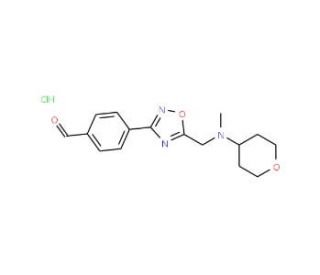 4-(5-{[Methyl(tetrahydro-2H-pyran-4-yl)amino]methyl}-1,2,4-oxadiazol-3-yl)benzaldehyde hydrochloride - chemical structure ima