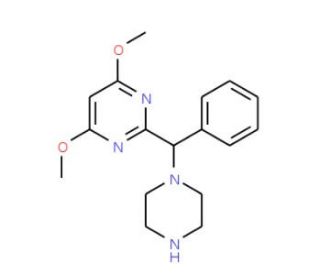 4,6-Dimethoxy-2-[phenyl(piperazin-1-yl)methyl]-pyrimidine (CAS 30388-44-4) - chemical structure image