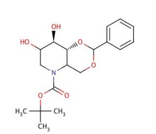 4,6-O-Benzylidene-N-(tert-butoxycarbonyl)-1,5-imino-D-glucitol (CAS 133697-16-2) - chemical structure image