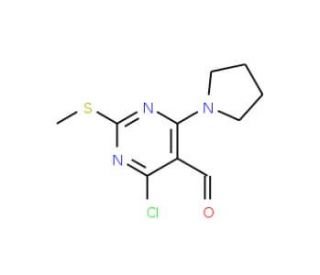 4-Chloro-2-methylsulfanyl-6-pyrrolidin-1-yl-pyrimidine-5-carbaldehyde (CAS 445040-59-5) - chemical structure image