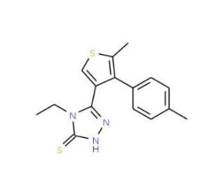 4-Ethyl-5-[5-methyl-4-(4-methylphenyl)thien-3-yl]-4H-1,2,4-triazole-3-thiol - chemical structure image