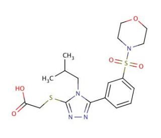 {4-Isobutyl-5-[3-(morpholine-4-sulfonyl)-phenyl]-4H-[1,2,4]triazol-3-ylsulfanyl}-acetic acid - chemical structure image