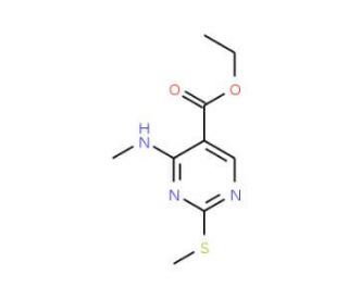 4-(Methylamino)-2-(methylthio)pyrimidine-5-carboxylic Acid Ethyl Ester (CAS 76360-82-2) - chemical structure image
