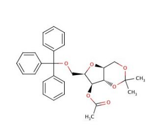 4-O-Acetyl-2,5-anhydro-1,3-O-isopropylidene-6-trityl-D-glucitol (CAS 65729-83-1) - chemical structure image