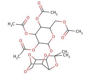 4-O-&beta;&minus;(2,3,4,6-Tetra-O-acetyl-D-galactopyranosyl)-(1&prime;,6&prime;-anhydro-2&prime;,3&prime;-O-isopropylidene-&beta;-D-mannopyranose) - chemical structu