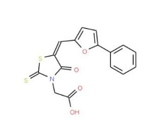 [4-Oxo-5-(5-phenyl-furan-2-ylmethylene)-2-thioxo-thiazolidin-3-yl]-acetic acid - chemical structure image