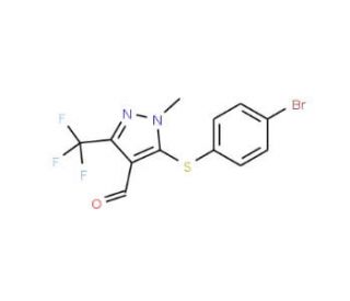 5-[(4-Bromophenyl)sulfanyl]-1-methyl-3-(trifluoromethyl)-1H-pyrazole-4-carbaldehyde - chemical structure image