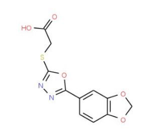 {[5-(1,3-benzodioxol-5-yl)-1,3,4-oxadiazol-2-yl]thio}acetic acid (CAS 67572-43-4) - chemical structure image