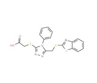 ({5-[(1,3-benzothiazol-2-ylthio)methyl]-4-phenyl-4H-1,2,4-triazol-3-yl}thio)acetic acid - chemical structure image