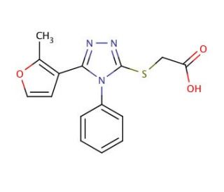 {[5-(2-methyl-3-furyl)-4-phenyl-4H-1,2,4-triazol-3-yl]thio}acetic acid - chemical structure image