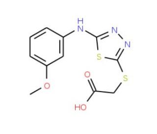 ({5-[(3-methoxyphenyl)amino]-1,3,4-thiadiazol-2-yl}thio)acetic acid (CAS 68161-40-0) - chemical structure image