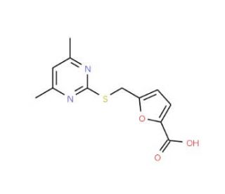 5-(4,6-Dimethyl-pyrimidin-2-ylsulfanylmethyl)-furan-2-carboxylic acid (CAS 438622-94-7) - chemical structure image