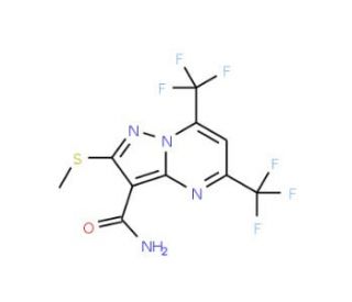 5,7-Bis(trifluoromethyl)-2-(methylthio)pyrazolo[1,5-a]pyrimidine-3-carboxamide (CAS 175203-36-8) - chemical structure image