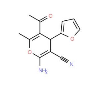 5-Acetyl-2-amino-4-(2-furanyl)-6-methyl-4H-pyran-3-carbonitrile (CAS 105263-08-9) - chemical structure image